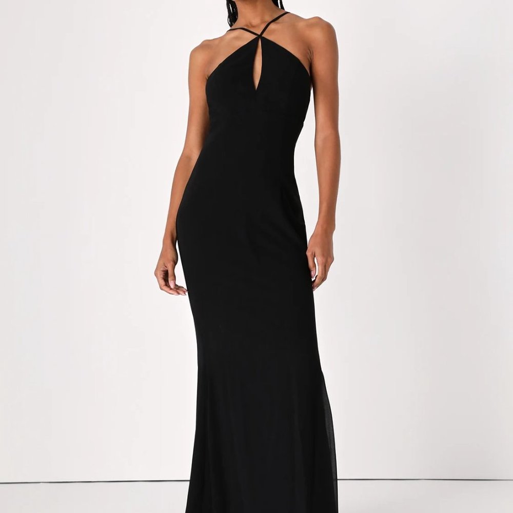 Black Halter Neck Mermaid Maxi Dress (Lulu's)
